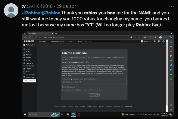 ROBLOX Está BANINDO Usuários que possuem YT no Nome e Referências à  outros SiteS