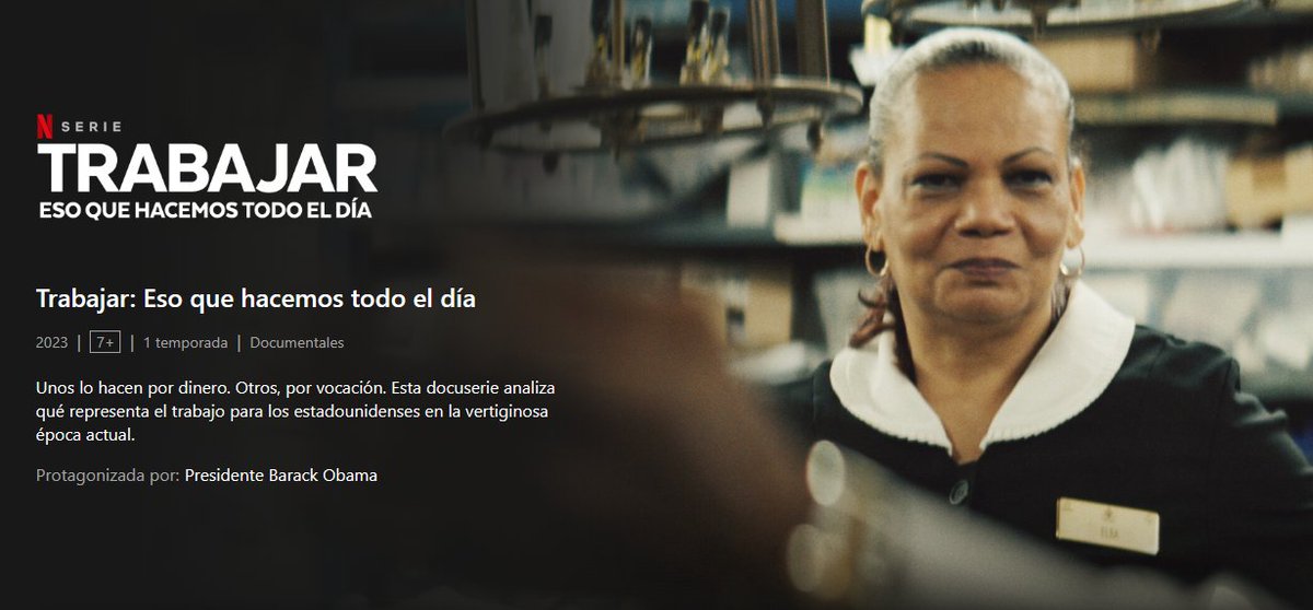 #FOLcomparte
Interesante para #FOL 
Miniserie documental d Netflix: "Trabajando: lo que hacemos todo el día" explora qué es realmente un 'buen' trabajo, en ella Barack Obama entrevista a trabajador@s de distintos sectores y escalafones... muy ilustrativa. netflix.com/watch/81674496…