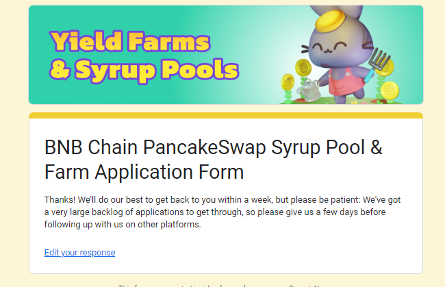 Hello, <a href="/PancakeSwap/">PancakeSwap</a>! We've applied for Farms and Syrup Pools.🟢🥞

We're waiting for you kind response.💚

Thank you! Let's #IgnoreFud 

#4TOKEN #CAKE #BSC