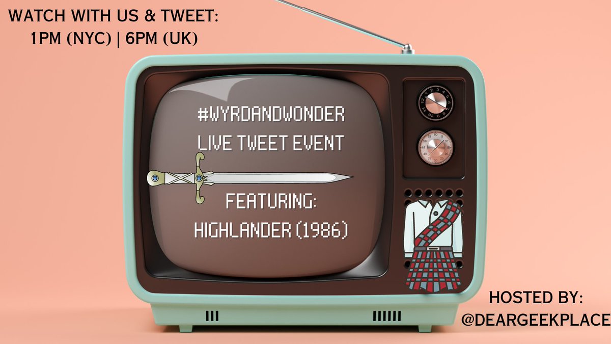 Wyrd and Wonder (@wyrdandwonder) on Twitter photo .<a href="/wyrdandwonder/">Wyrd and Wonder</a>
We'll be joining @deargeekplace with a lovely LIVE TWEET event featuring #Highlander (1986) as our #Fantasy film of choice this #WyrdAndWonder! π½
All are welcome to tweet along with us - and for Jorie especially its the first time she's had courage to watch it! .<a href="/wyrdandwonder/">Wyrd and Wonder</a>
We'll be joining @deargeekplace with a lovely LIVE TWEET event featuring #Highlander (1986) as our #Fantasy film of choice this #WyrdAndWonder! π½
All are welcome to tweet along with us - and for Jorie especially its the first time she's had courage to watch it!