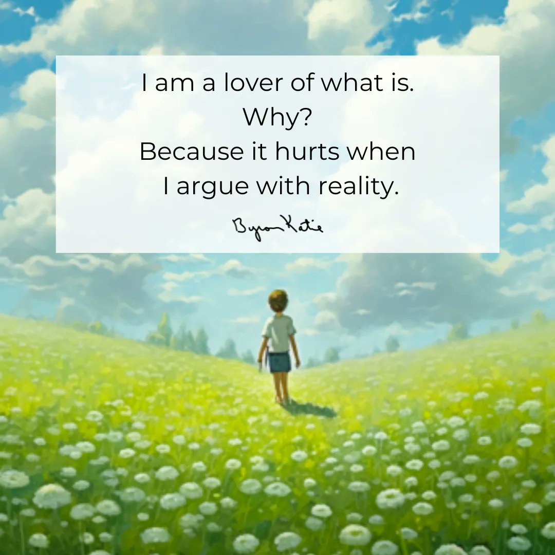 ByronKatie's tweet image. I am a lover of what is. Why? Because it hurts when I argue with reality. xoxo bk 💞

Join me live every M, T, W from 9-10 am PT: athomewithbk.com.

#theworkofbyronkatie #byronkatie #whatis #bepresent #truth #reality #gratitude #selflove #selfcare #dailygratitude