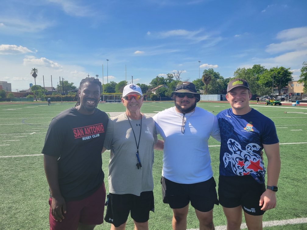 SO to Lungile Tshuma, former international rugby player (left) for bringing his mates to ⁦<a href="/ButtonAthletics/">Central Catholic High School Athletics</a>⁩ and teaching tackling. Next week we learn the scrum for short yardage.#outofthebox #headoutoftackles