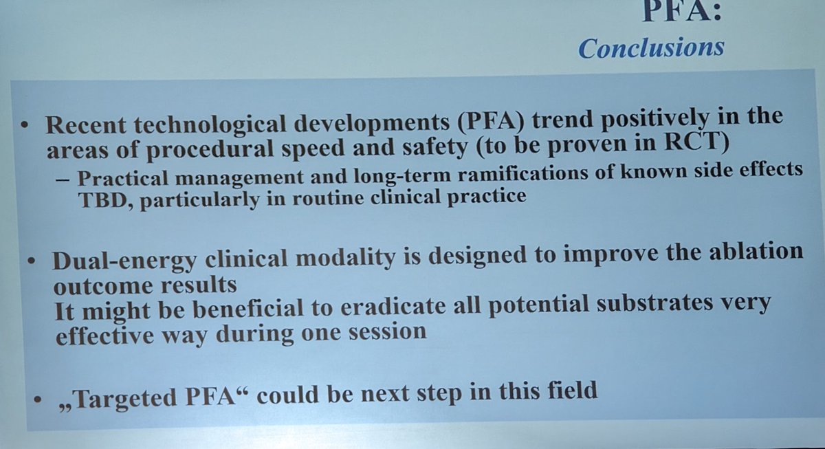 Overview of PFA studies illustratimg development of pulse wave, catheters, PFA dosing and comparison with RF and cryo. Plethora of technology, seem effective and safe, but more rct on the way @NeuzilPetr #HRS2023