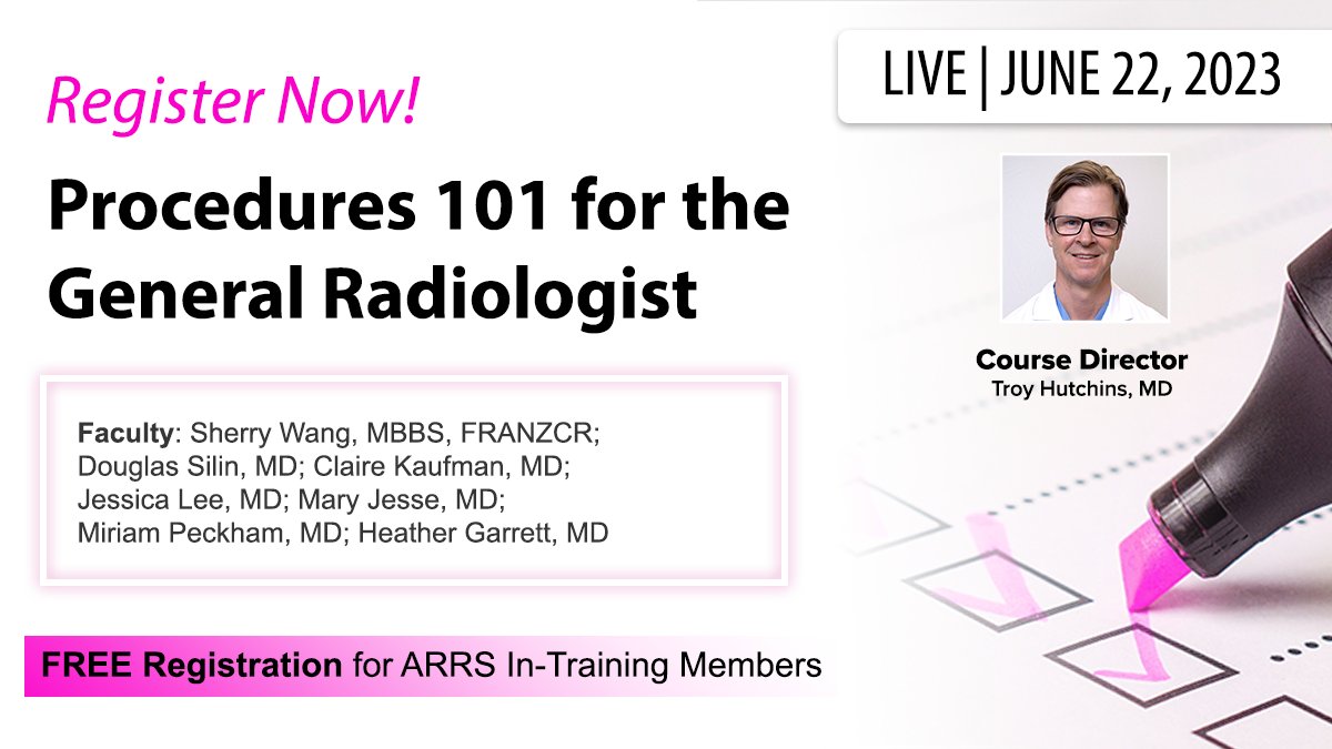 On June 22, esteemed subspecialized radiologists from across the country will share their knowledge and experience regarding the fundamentals of common image-guided procedures. Register now: arrs.org/ARRSLIVE/Educa…
