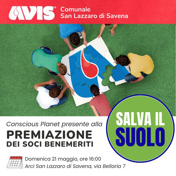 Si ringrazia #AVIS che ospiterà #SaveSoilMovement a S. Lazzaro di Savena. I volontari di #SalvailSuolo informeranno sul degrado del #Suolo e su come divenire parte della soluzione.  ➡️SaveSoil.org
@AviSItalia
@BolognaTG24
@bolognanewsgaia
@bolognanews