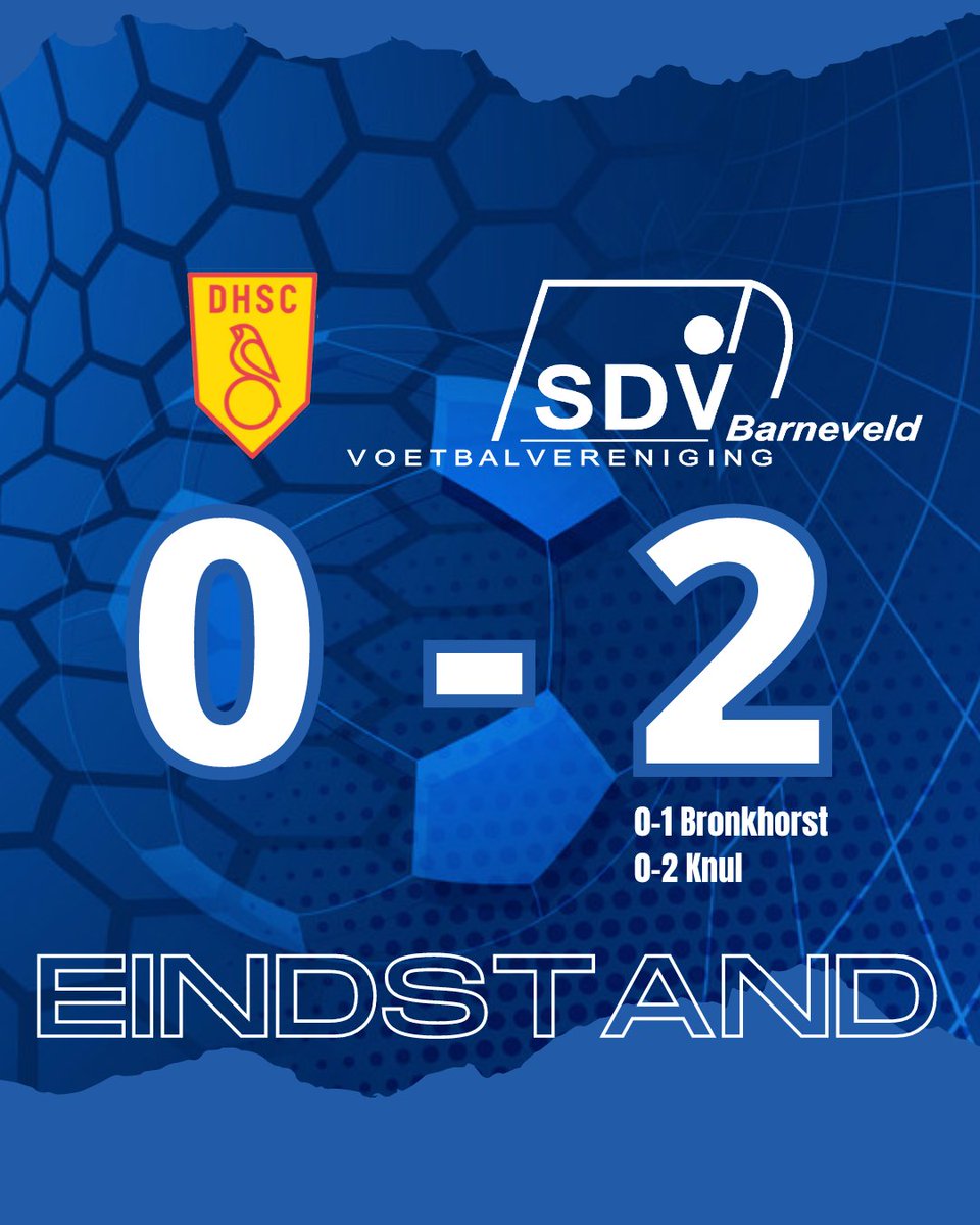 Eindstand!
@DHSC - @SDV_Barneveld 
0-2 doelpuntenmakers, 0-1 van Bronkhorst,  0-2 Knul
🔵⚪️🐔⚽️💪🏼