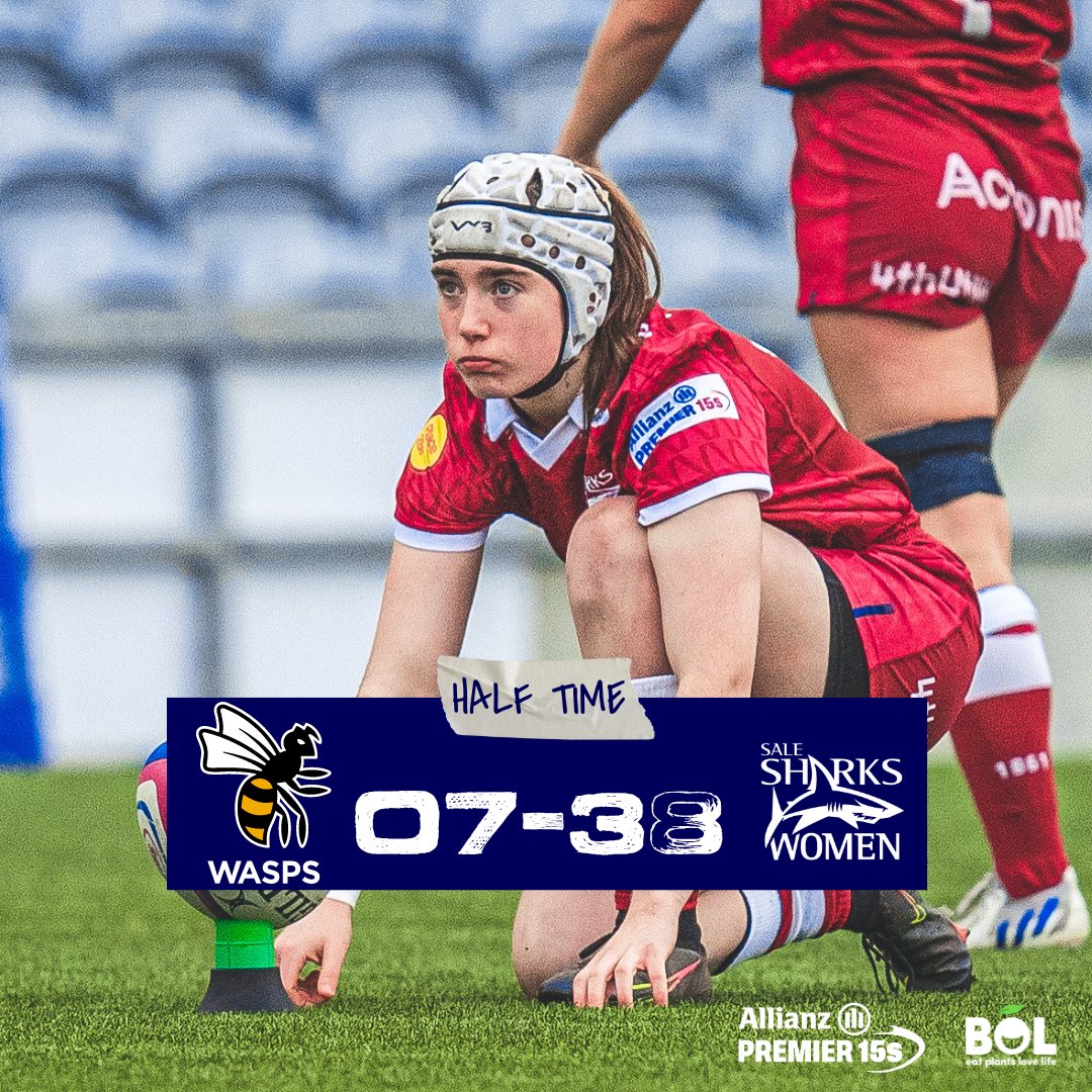 SaleSharksWomen's tweet photo. ๐๐๐๐ ๐ง๐๐ ๐ | ๐ 07 v 38 ๐ฆ
#YourSharks hold a strong led at half time showing dominance in all areas of the field ๐ฅ.
#WASvSAL | #SharkTime https://t.co/taPwZ8kUWc