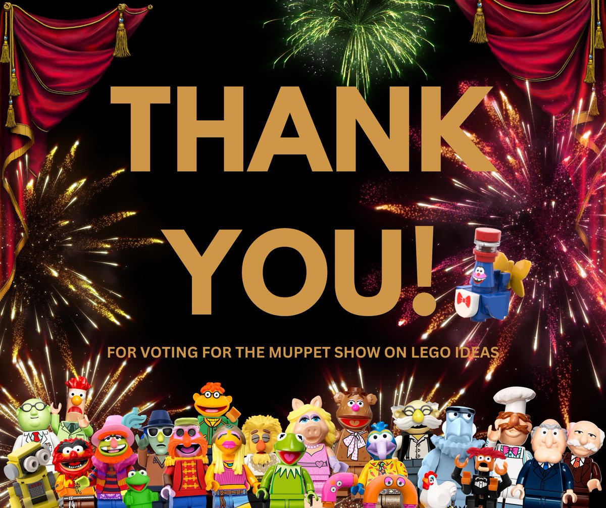 WE DID IT.

In 48 hrs we got 10k votes on <a href="/LEGOIdeas/">LEGO® IDEAS</a> The Muppet Show (my pet project since 2017!). I want to thank you - our special guest stars, for bringing it closer to reality. Hope our votes will bring it to a LEGO store near you.

We'll see y'all nxt time on #TheMuppetShow!