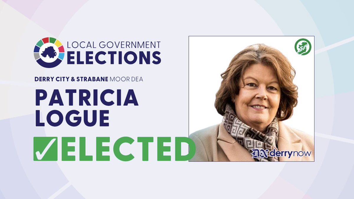DerryNow's tweet photo. MOOR Update:
Patricia Logue (Sinn FΓ©in) has been elected.
#Derry #DerryNow #CountyDerryPost #DerryStrabane #election23 #DerryNews https://t.co/ncjVlAiLqN