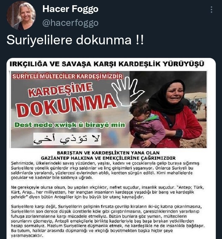 ychpicraat's tweet photo. Suriyelilere dokunma kampanyası yürüten mülteci sevdalısı Hacer Foggo kim biliyor musunuz? CHP Genel Başkan DANIŞMANI. https://t.co/tgpkpMyTRw