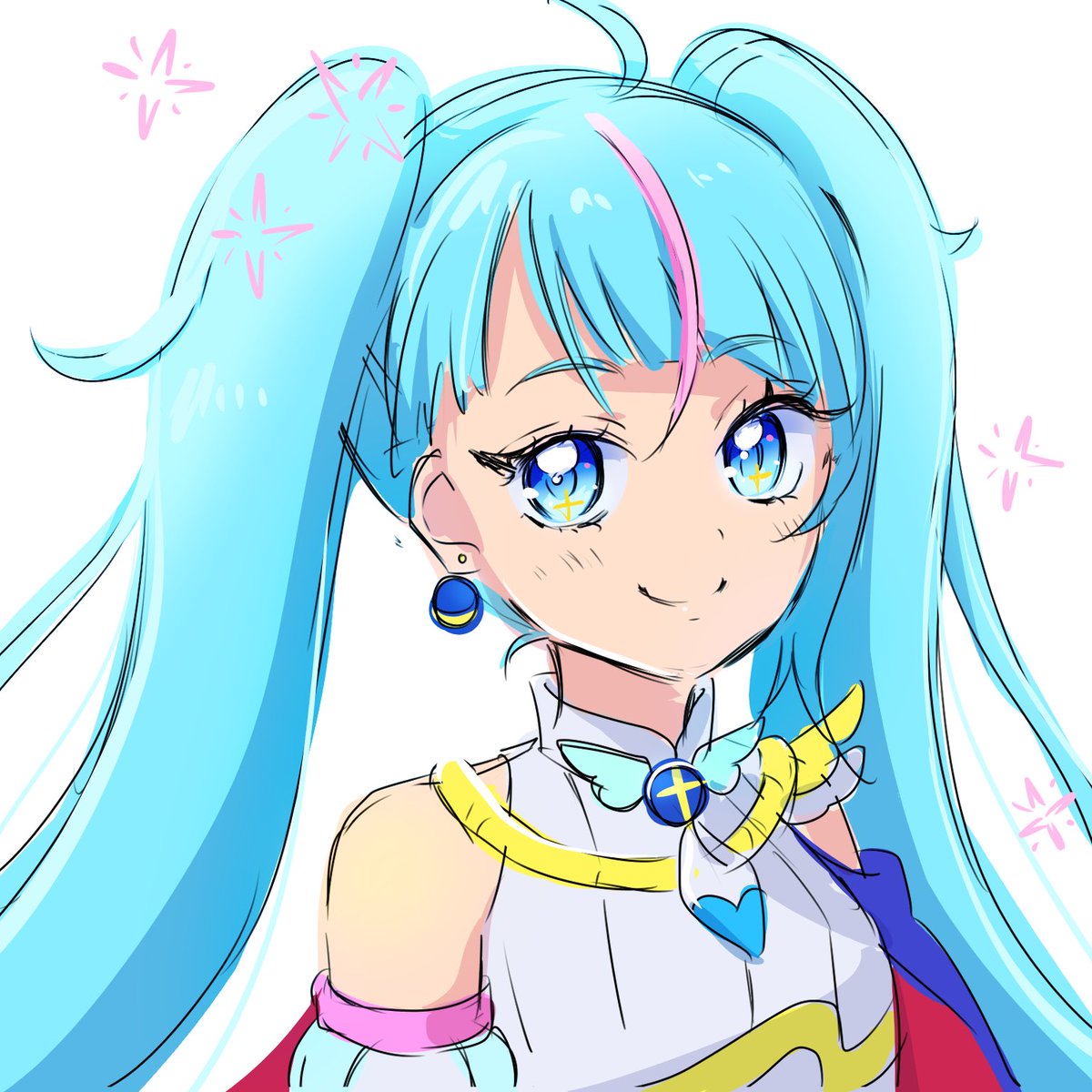 1girl smile solo blue eyes blue hair twintails jewelry  illustration images