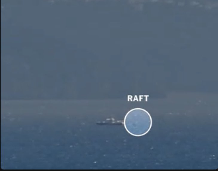 daboomboomer's tweet photo. Greece says it doesn’t ditch migrants at sea. It was caught in the act. Coast Guard took families including children to sea and abandoned them in rafts. https://t.co/QiFNffP3wa https://t.co/k0fYcXVtnh
