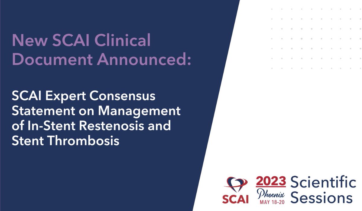 SCAI (@scai) on Twitter photo A new SCAI Expert Consensus Statement on Management of In-Stent Restenosis and Stent Thrombosis was released today at #SCAI2023 including practical algorithmic approaches to ISR and ST. View document ➡️ doi.org/10.1016/j.jsca… <a href="/DrDamluji/">Abdulla A. Damluji, MD, PhD</a> A new SCAI Expert Consensus Statement on Management of In-Stent Restenosis and Stent Thrombosis was released today at #SCAI2023 including practical algorithmic approaches to ISR and ST. View document ➡️ doi.org/10.1016/j.jsca… <a href="/DrDamluji/">Abdulla A. Damluji, MD, PhD</a>