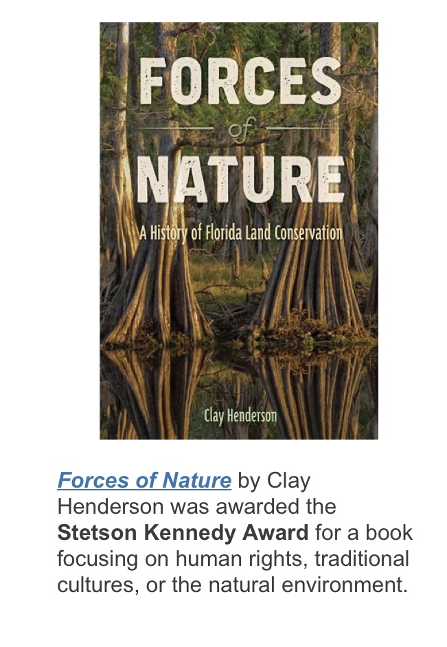 Pleased to receive the Stetson Kennedy Book Award from the Florida Historical Society for a book focusing on human rights, traditional cultures, or the natural environment. Stetson Kennedy was a force of nature.