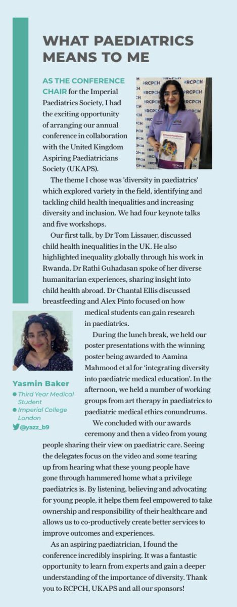 Made it on the @RCPCHtweets Milestones Magazine! 🤩

Make sure to check out the latest edition to read my article on the @Icsmpaeds conference I led and organised earlier this year and how it’s inspired what paediatrics means to me! 

#paeds #youngpeople #rcpch #paediatrics