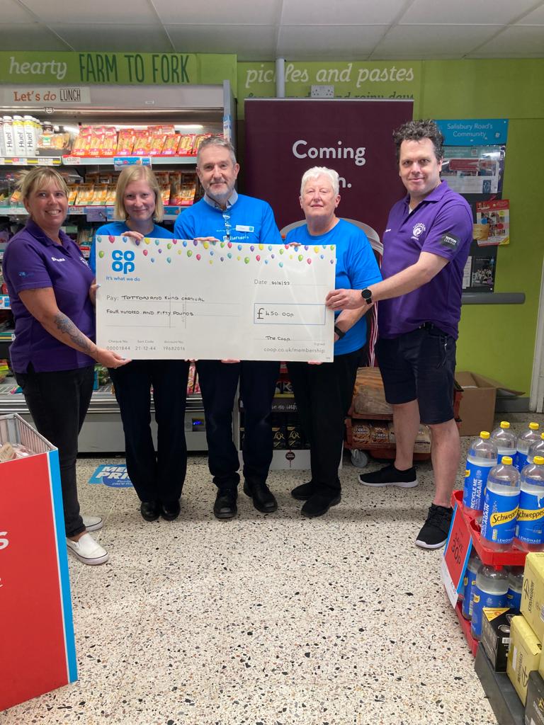 Coop stores Chandlers ford, Spring  road , Totton Rumbridge street & Salisbury road got together to donate £450 to the Totton and Eling carnival supporting both the community and young people, were here together #itswhatwedo