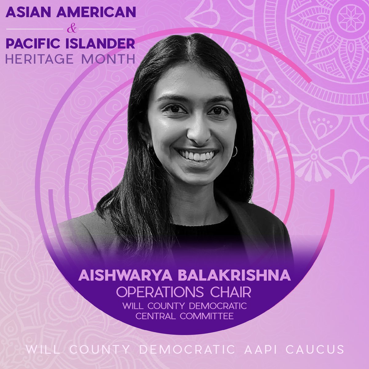 WDDAAPI's tweet photo. #AAPIHeritageMonth Spotlight: Aishwarya Balakrishna! Our co-founder, @DemocratsWill Ops Chair, & @YoungDemsofWill VP. Purdue & Benedictine Alum, Public Health expert, & key player in local campaigns. Committed to inspiring new Dem leaders for a better future! https://t.co/7pab7o3hJe