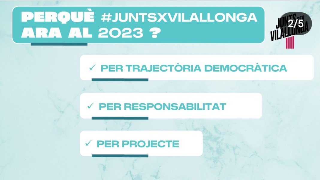 JuntsVilallonga's tweet photo. Petit recull del nostre programa #gentdedebo #femhojunts #garantiadebongovern #Municipales2023 #vilallongadelcamp https://t.co/ssqRfOkkkv