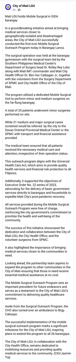 maticitylgu's tweet photo. LOOK: Mati LGU holds Mobile Surgical in GIDA barangay https://t.co/ir8HIN2zgu