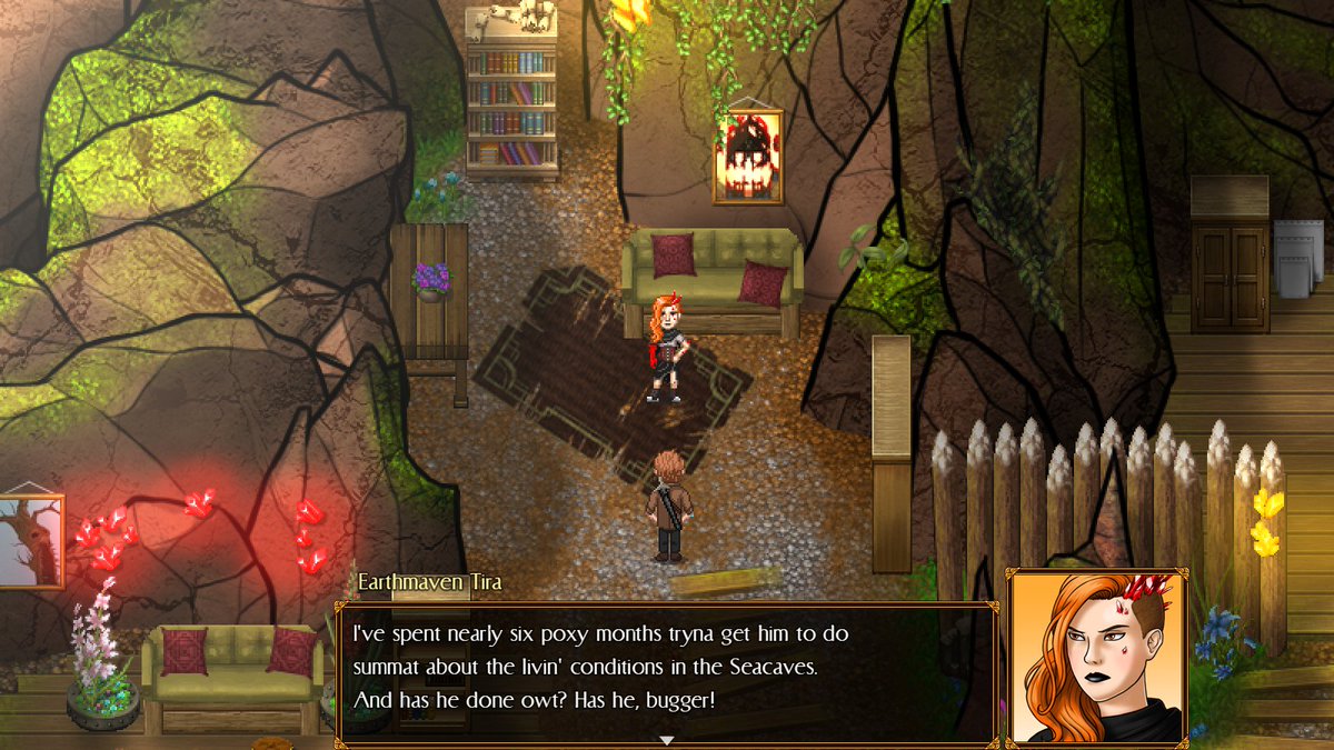 9thSeraph's tweet photo. So yeah, after much experimentation I think zooming into all indoor/dungeon-y areas and conversations works pretty well! Thoughts? #screenshotsaturday #rpg #rpgmaker #rpgmakermv #indie #indiegame #indiegamedev #gamedev #gamedeveloper https://t.co/wVzrpgFE9W
