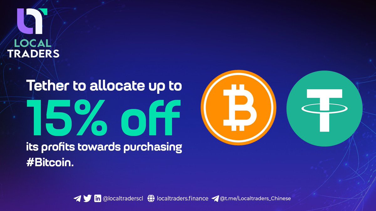 LOCALTRADERSCL's tweet photo. iFinex Inc owner of #USDT allocate 15% of it’s profit towards purchasing of #Bitcoin.
#P2P_Trading #LCT https://t.co/zYvHOPOEEn