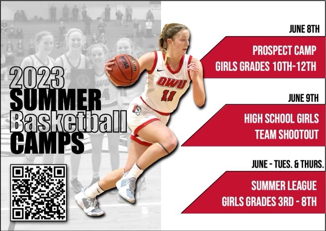 OWU_WBB's tweet photo. Don’t forget to sign up for our upcoming prospect camp, shootout, and summer league! 

https://t.co/qBGNJbn6xl https://t.co/ceJZhVLNvh