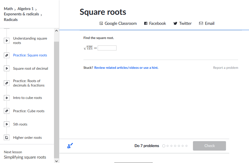 internet4classr's tweet photo. I4C: Khan Academy Practice: Square Roots. Seven problems to practice from Khan Academy under the lesson Radicals. https://t.co/6FvEaHY05H #edchat #7thchat #8thchat #9thchat #algebra #differentiated #Quiz https://t.co/QwI5ysrDkO