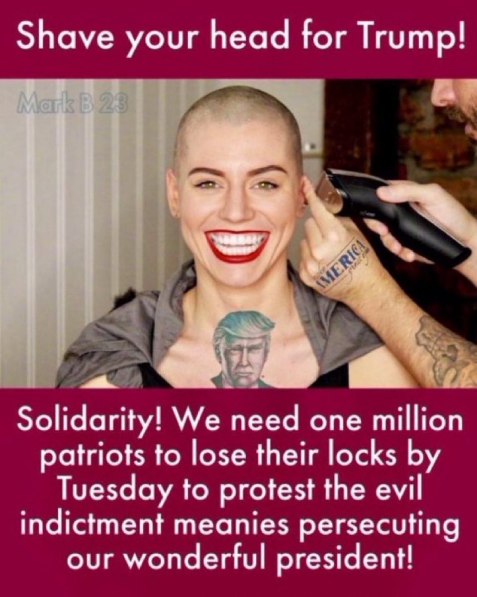 piyushmittal's tweet photo. Only 3 days left! Don’t wait till the last moment. Thousands of Trump supporters have already done it. Shave your head today.
#MAGA #MAGAt #MAGAts https://t.co/HMrOtQdHGb