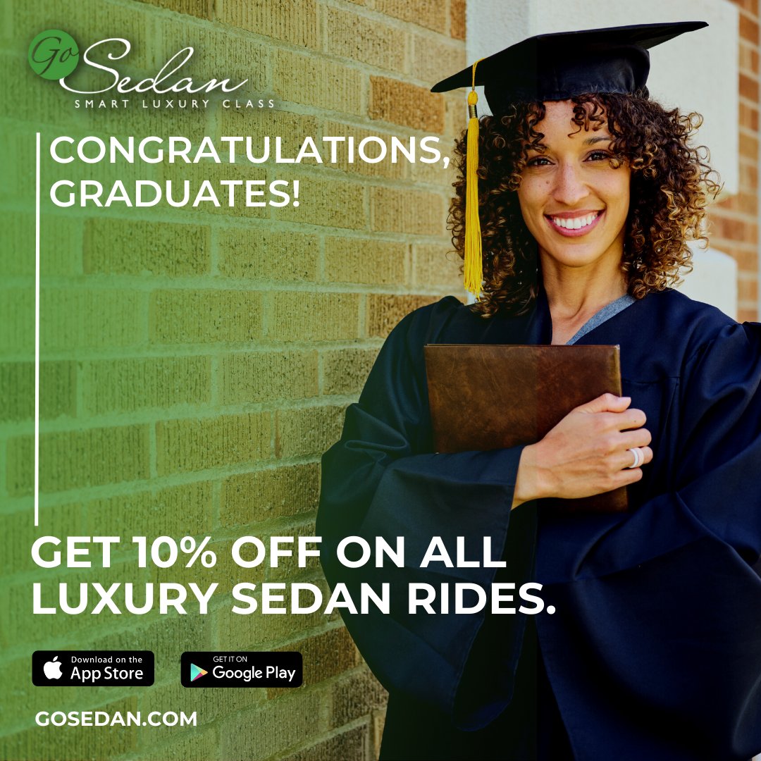 GoSedan's tweet photo. Embrace a touch of luxury as you celebrate your achievements in style.  Indulge in comfort and convenience, and receive 10% OFF on all luxury sedan bookings until the end of May. 🎓✨ #LuxuryTravel #CelebrateInStyle #GraduationSpecial #NewBeginnings #Classof2023 #Graduation2023 https://t.co/r5GRCO7qjo