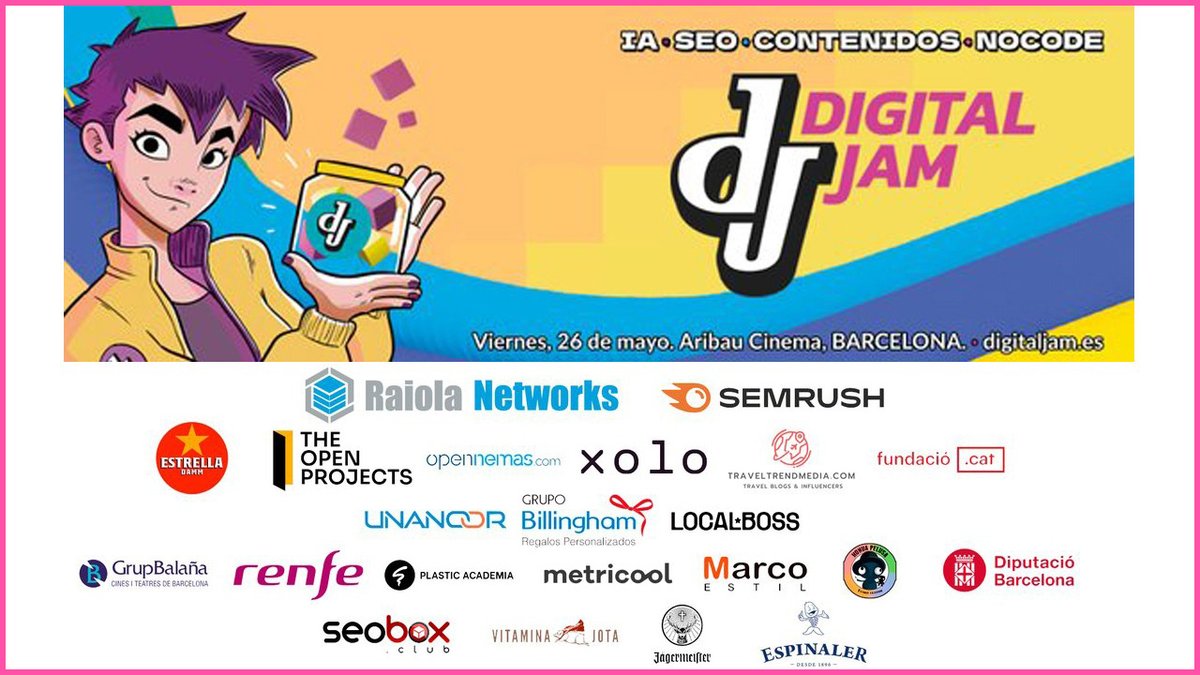 Activithink's tweet photo. @gisela_bravoc @jesusporras @visionSEOdebate @mujeresenseo @DigitalJam_es @digitaljam @eva_deltor @olgaortegamlg @Monlabiaga @oletna @milagrosruiz @perbea123 @sonafpro @bichadecampo @anabelanogs @MayLopezEs @LeikoLeo @Mar__Carrillo @evacolladoduran #DigitalJam2023 🍿
26 de Mayo en #Barcelona
En pocos días!!

🎫 Entrada -50% c/Código: DIGITALJAM20👇🏼
https://t.co/FhqxVOEHru

🍿 Zazza el italiano #YouTuber
🍿 David Amorín @Damkalloh
CC para @GiantsGaming
🍿 Edu @bravasbarcelona
en @DigitalJam_es

Ellos son #TeamContenidos !👇 https://t.co/VNU5GZODls