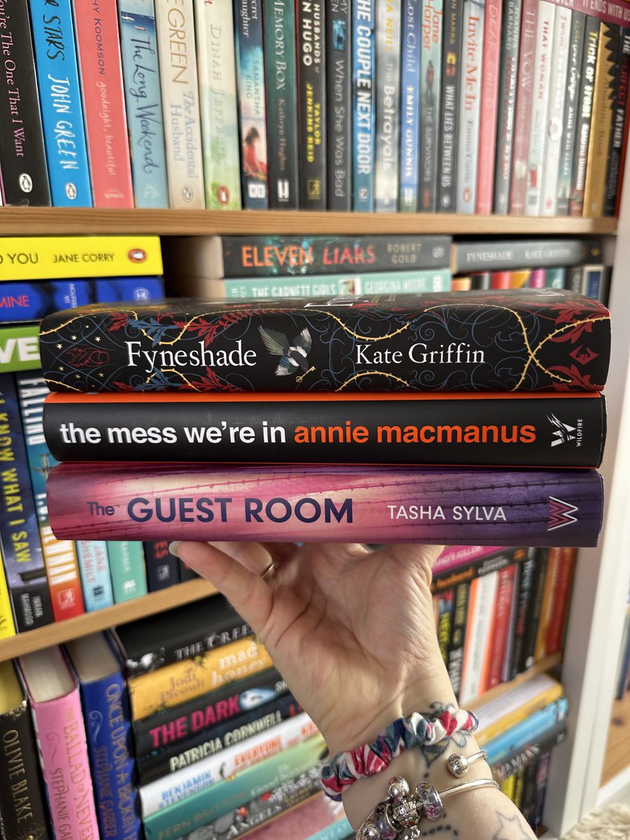 Candysbookcase's tweet photo. Little bag of joy .. Todays book purchases. #Fyneshade ⁦@KateAGriffin⁩ (I also have a review copy of this from the lovely folk at ⁦@ViperBooks⁩ but just look at how lovely the finished hardback is) #TheMessWereIn ⁦@anniemacmanus⁩ &amp; #TheGuestRoom #TashaSylva 📚📚📚 https://t.co/FSWByIBcsn