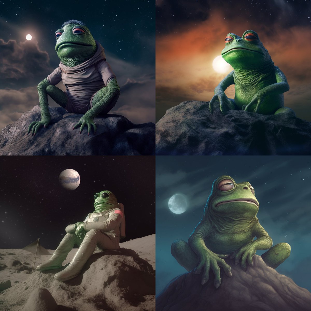 BFROG_OFFICIAL's tweet photo. 🔥Froggies, we need your help!🔥

 We've cooked up four variations of #Midjourney images and can't decide which one leaps out the most!🐸 

Take a look and drop the number of your favorite in the comments. Your vote counts! 

#BFROG #CommunityVote #CryptoArt 🎨 https://t.co/MzBkrPCjXg