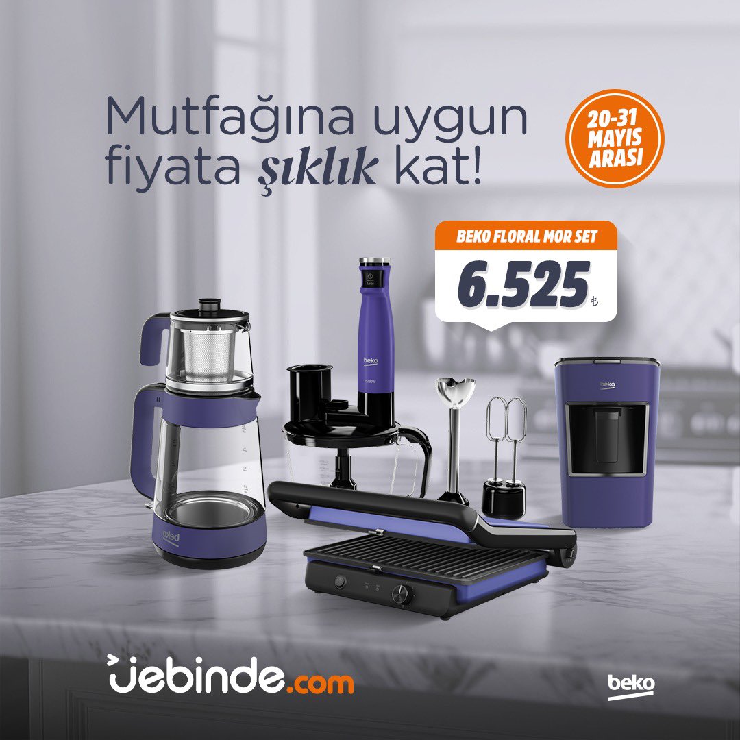 jebinde's tweet photo. Mutfağına uygun fiyata şıklık kat!
Beko Floral Mor Mutfak Seti uygun fiyatla şimdi Jebinde!
#jebinde #mutfakseti #beko https://t.co/uJ5yjZeOHX