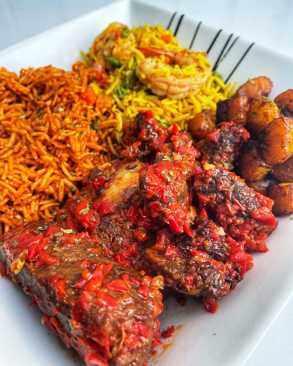 TinuKuye's tweet photo. Tips on how to make the most delicious party Jollof rice 😋😋

Season and grill your peppers, tomatoes, onions and garlic before blending 

Use a lot of onions 

Season your onions before adding tomato purée (I use curry, thyme, oregano, nutmeg, maggi powder, bay leaves)

Fry your tomato purée very well before adding blended pepper 
 
Use butter and vegetable oil instead of just vegetable oil

Use chicken, beef or turkey broth instead of water 

Add zero or little water 

Wash your rice extremely well especially if you’re using basmati rice 

Use foil paper or baking sheet to cover your pot 

Let your food steam under low heat

STIR YOUR JOLLOF RICE AT INTERVALS 

Don’t be afraid to let your Jollof rice burn, it needs to happen for that Smokey delicious flavour 😋😋