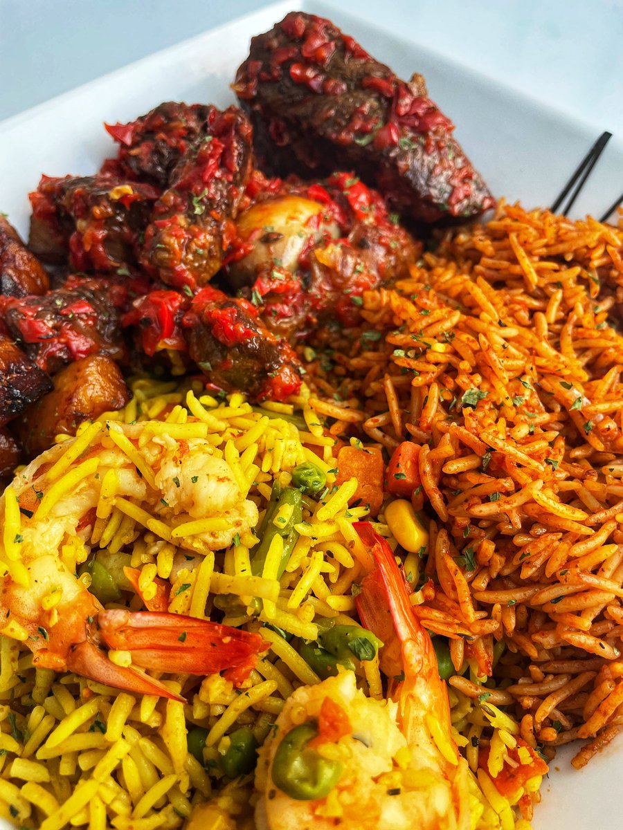 TinuKuye's tweet photo. Tips on how to make the most delicious party Jollof rice 😋😋

Season and grill your peppers, tomatoes, onions and garlic before blending 

Use a lot of onions 

Season your onions before adding tomato purée (I use curry, thyme, oregano, nutmeg, maggi powder, bay leaves)

Fry your tomato purée very well before adding blended pepper 
 
Use butter and vegetable oil instead of just vegetable oil

Use chicken, beef or turkey broth instead of water 

Add zero or little water 

Wash your rice extremely well especially if you’re using basmati rice 

Use foil paper or baking sheet to cover your pot 

Let your food steam under low heat

STIR YOUR JOLLOF RICE AT INTERVALS 

Don’t be afraid to let your Jollof rice burn, it needs to happen for that Smokey delicious flavour 😋😋