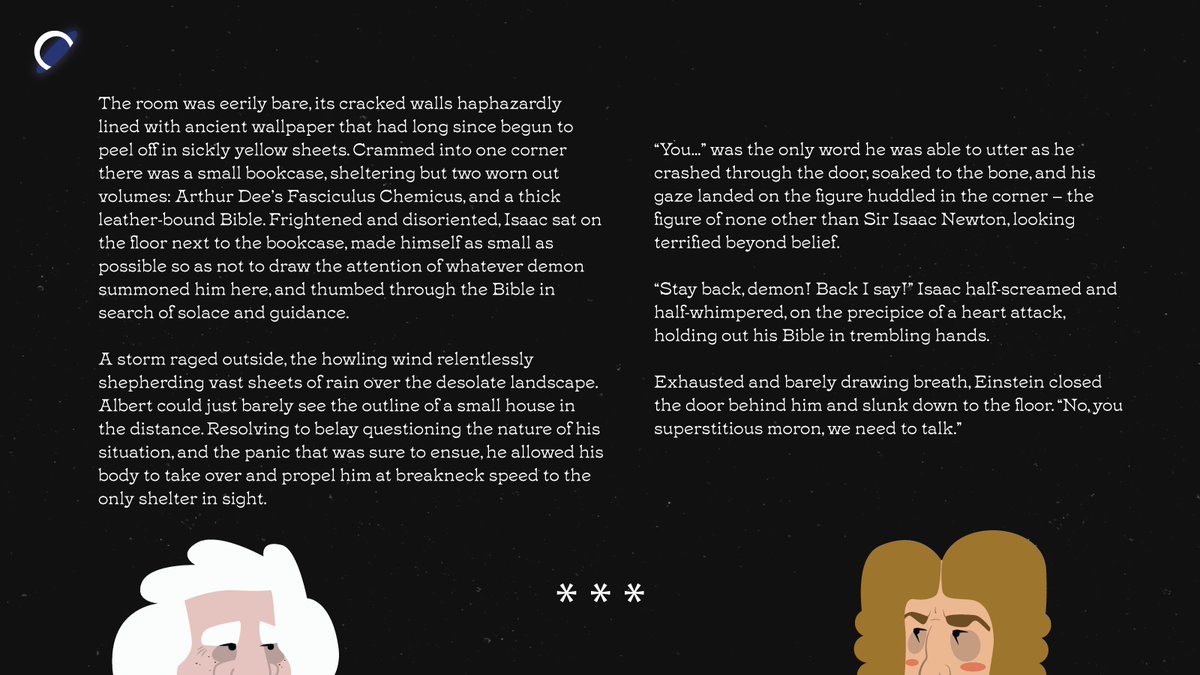 EventHorizoNFT's tweet photo. [#Storify Showcase]

EH features a variety of short stories involving our protagonists. Here's one about how Sir Isaac Newton got thoroughly spooked by Albert Einstein 👀

Read about how you can collect more stories here:
https://t.co/tP7c2Te1rm https://t.co/Siio2nyf6b