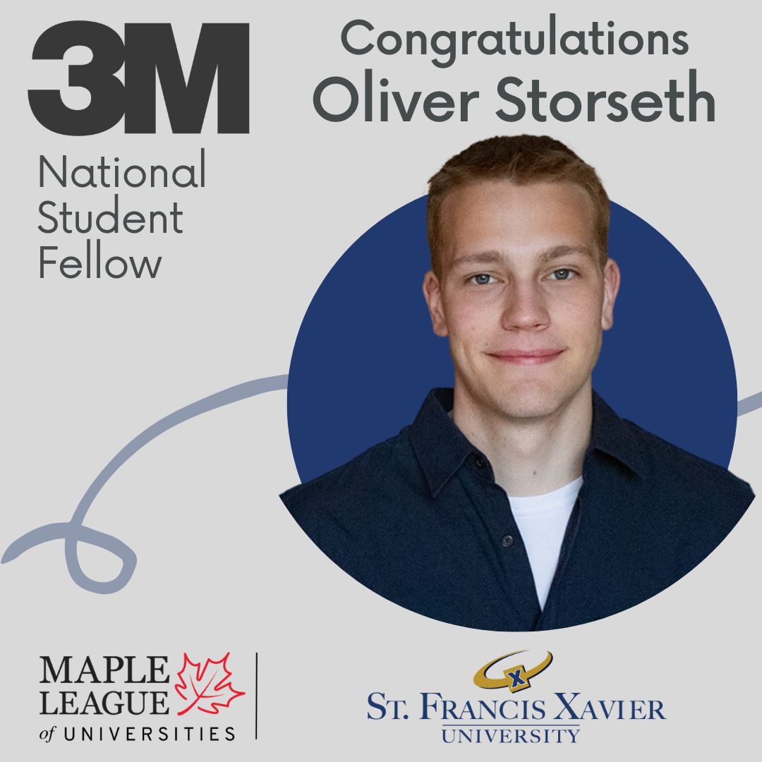 Our final <a href="/STLHE/">STLHE</a>  3M Student Fellow spotlight for the week is Oliver Storseth!

Oliver's a <a href="/stfxuniversity/">StFX University</a> Chem. student who created Unified at X, an initiative for individuals w/ disabilities &amp; student athletes to come together, build connections &amp; have fun. Congrats Oliver!!