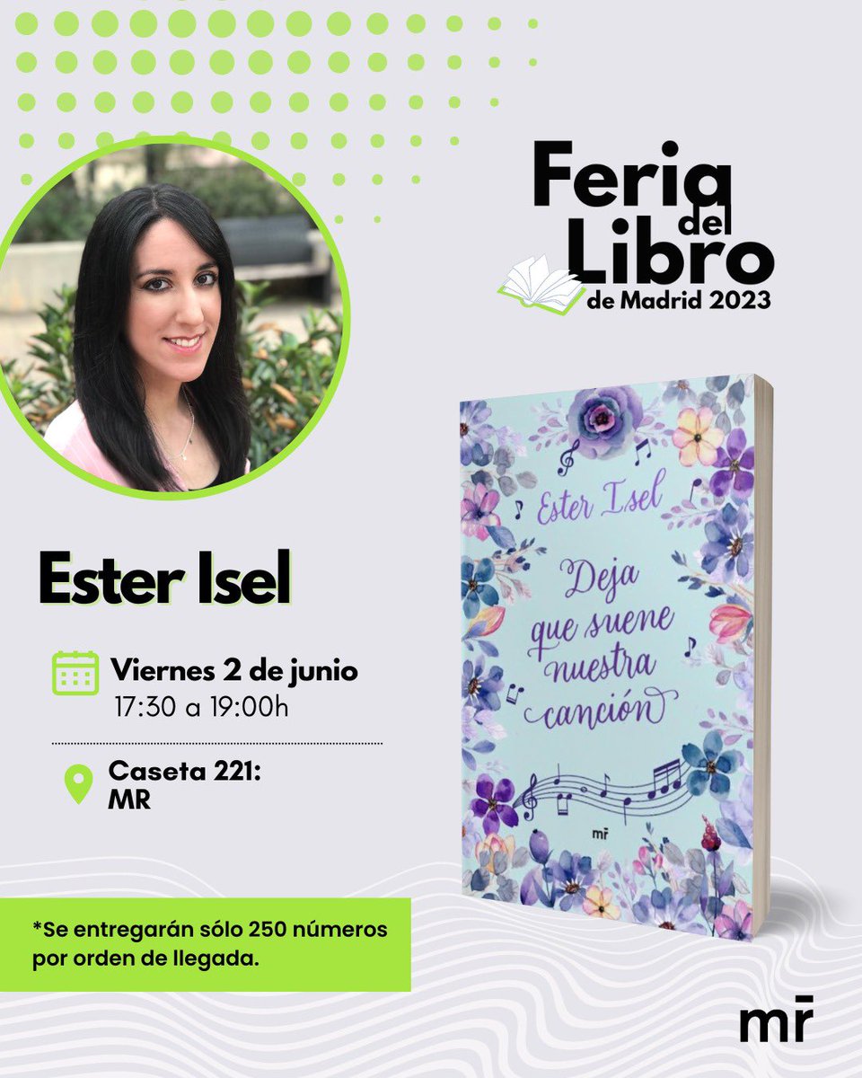 ¿Nos vemos en la Feria del Libro de Madrid? 🥰🫶🏼
🕰 De 17:30 a 19h
📍 Caseta 221 - MR
📚 En la caseta estarán a la venta «Deja que suene nuestra canción» y «Nostalgia sin ti», pero podéis traer cualquiera de mis novelas para que os las firme.