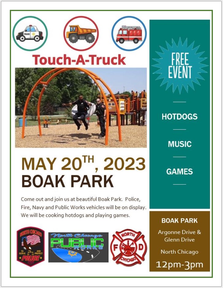 NCPD_Police's tweet photo. Join us today at Boak Park (Argonne Drive and Glenn Drive) from 12PM-3PM for the @NorthChi60064  Touch-A-Truck event! Hotdogs will be provided. https://t.co/bW4rDgevCo