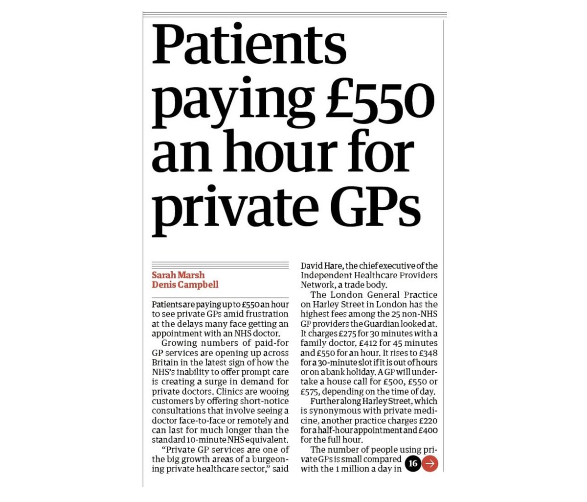 Dear 🇬🇧,

Your new 2-tier health system has arrived. Working people now suffer for weeks to see an NHS GP, while the wealthy can afford private care at £550/hr. A gutted NHS for the masses. A fast track VIP service for the wealthy. This is your NHS in #ToryBritain.

#SOSNHS