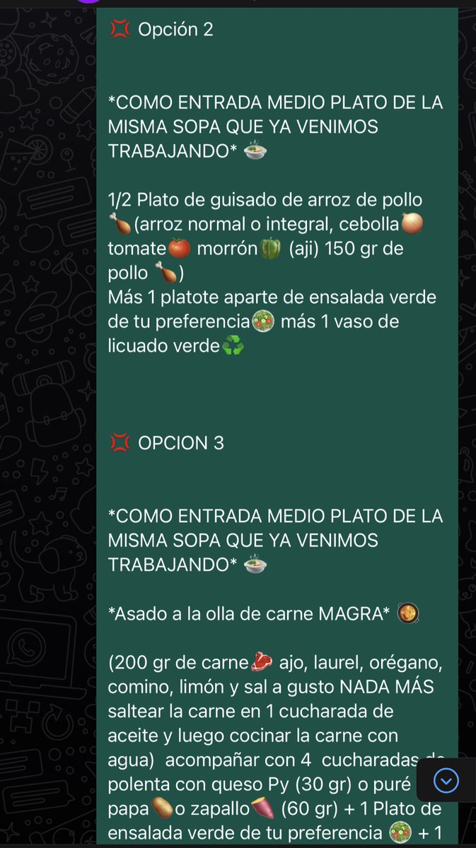 chrisferreiraok's tweet photo. Lean la opción 2 de almuerzo para que vean que si indicamos el guiso de arroz en la dieta. #TeamGuiso (dice guisado xq en otros países no saben qué es el guiso) y de paso hacemos al guiso más internacional😌✌🏻 https://t.co/KkwXpydMRr