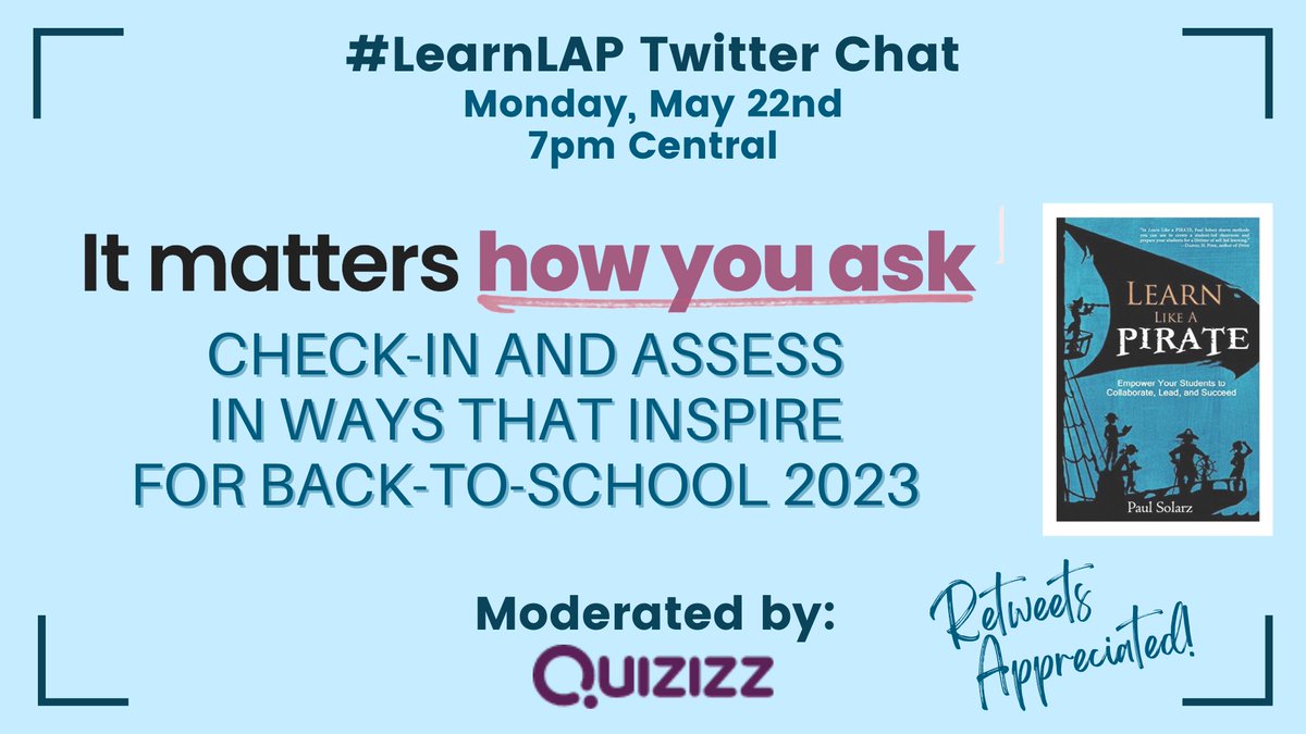PaulSolarz's tweet photo. Please join @quizizz MONDAY at 7pm Central for #LearnLAP for our #EdTech Tool of the Month!

#edchat #education #k12 #tlap #nced #memspachat #NebEdChat #nt2t #NTchat #OrEdChat #masterychat #mathchat #learning #teaching #scitlap #scsed #sschat #ssedchat #sstlap #sunchat #engsschat https://t.co/WwDf1vN4Kt