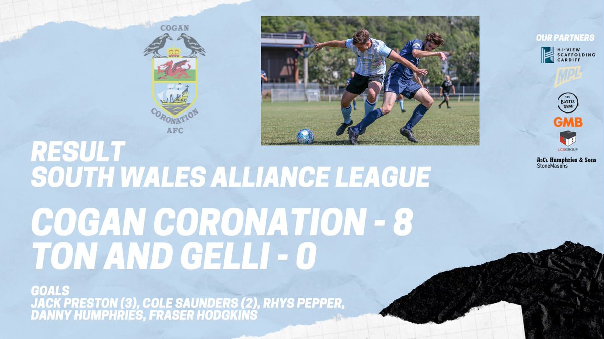 CoganCoroAFC's tweet photo. 8-0 win in our final home game. 

Two goals for Cole Saunders, one each for @dhump3s52, Rhys Pepper and Fraser Hodgkins - and a hat-trick for @JackPreston95 to secure league top scorer and joint top across the whole @SWAllianceLge @SWALInfo with 1 to play.

#UpTheCoro 💙⚽️💙 https://t.co/foHX82PIWR