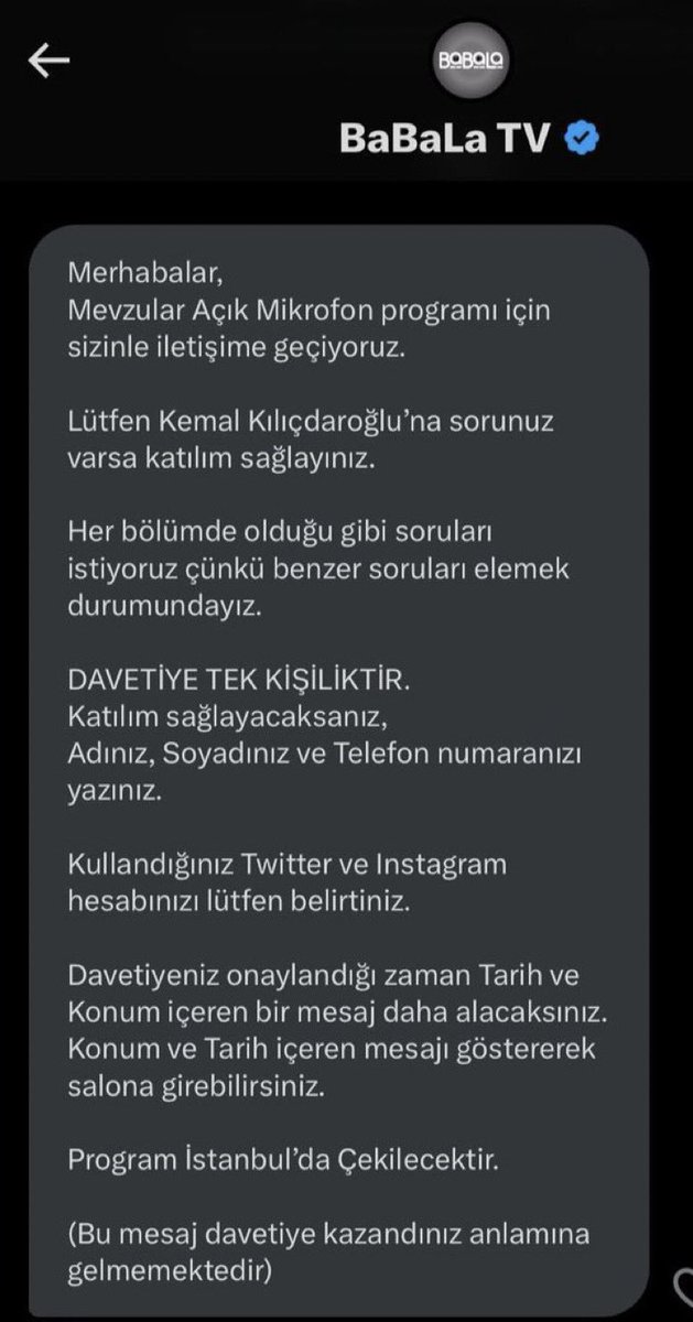 OĞUZHAN UĞUR,
PAZAR GÜNÜ KILIÇDAROĞLU’NU PROGRAMINA ÇIKARIYOR.
BEN KENDISINDEN 30 KONTENJAN VERMESINI ISTEDIM. ÜÇ KONTENJAN VERDI. SONUNDA ÜÇ KIŞI BILE OLSA GİTSİNLER DIYE DÜŞÜNDÜM.

GÖNDERECEĞIM ARKADAŞLARIMDAN BIRI FURKAN BÖLÜKBAŞI IDI. OĞUZHAN HOŞ FURKAN’IN GÜVENLIĞINE GARANTI