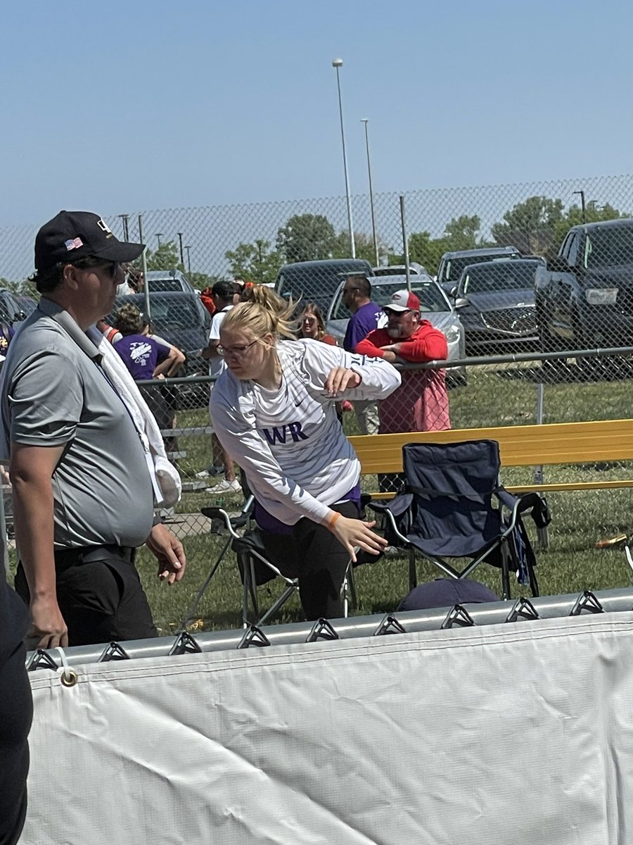 Courtney Dimmitt getting warmed up for her flight at the NSAA State Track Meet!