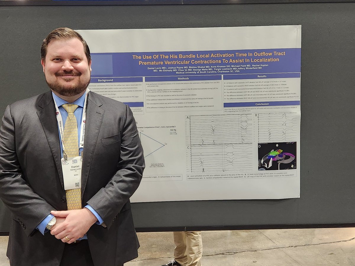 Senior @MUSC_EP fellow @DanBLevinMD presenting his work at #HRS2023! @JRWinterfield @JPayne_EP @docAnneSquared
