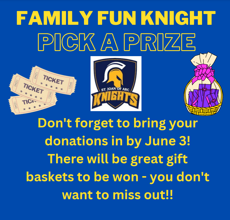 sjoa5's tweet photo. SJOA turns 20 this year!!! 🎉 Help us celebrate by considering donating items for our "Pick-A-Prize" baskets for Family Fun Knight! 🥳 Baskets are themed by homeroom class. All items are due by JUNE 3rd. 🗓️ #FamilyFunKnight2023 https://t.co/YNiQUxoh3M