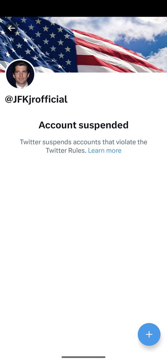 @JulieSnark A few weeks ago I saw a JFKjrofficial post while scrolling on Twitter. Had a blue checkmark too. Got me excited. It only said a few things and I wrote it down in my calendar. I went back later to search for him and account was suspended.