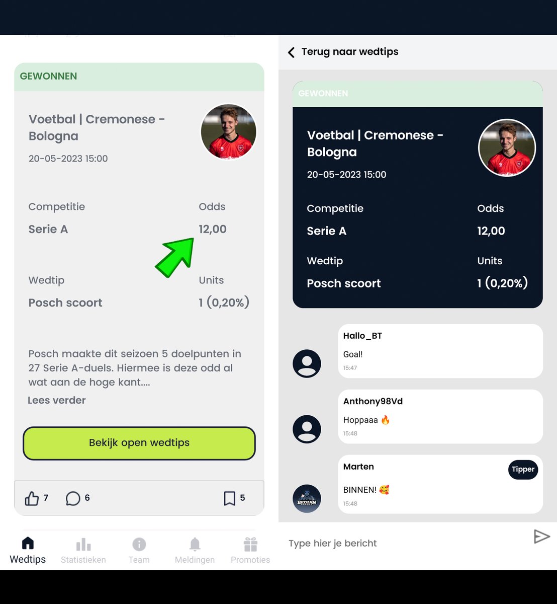 🤑 Dankzij tipper Marten kan onze app community deze zaterdagavond op een geweldige manier starten 🍾

Zorg dat je de volgende winnende odds van 12 niét mist door onze app te downloaden 📱

• iOS: apple.co/3SOMnST
• Android: bit.ly/BetmanAppAndro…