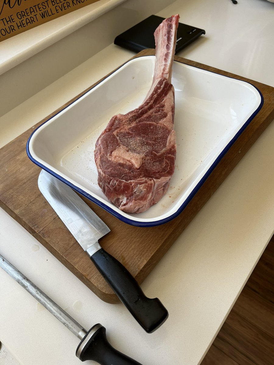 littlespabbq's tweet photo. On tonight menu, one huge tomahawk.  #BBQ #thisgrilllife #kamado https://t.co/dByjzvWU91